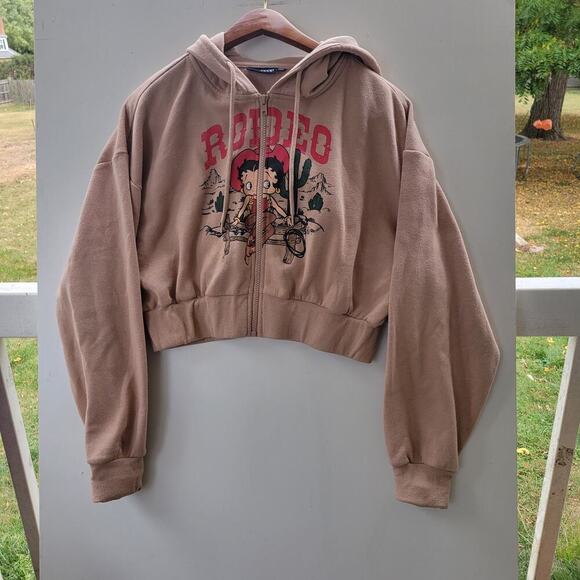 Betty Boop Women's Sz M Cropped Hoodie Pullover Sweater Long Sleeve Stretchy - Picture 1 of 7